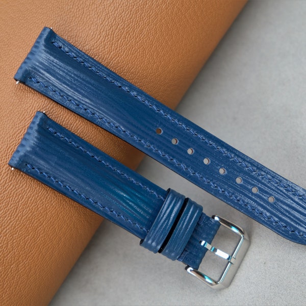 Epi Leather Watch Band Blue, bracelet de montre vintage, bracelet de montre personnalisé, bracelet de montre fait à la main, 26mm 25mm 24mm 23mm 22mm 21mm 20mm 19mm 18mm 17mm