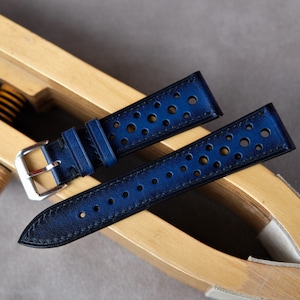 Handmade Royal Blue Leather Watch Strap: Vintage Style