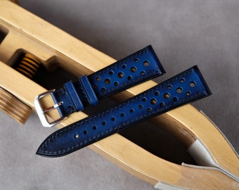Handmade Royal Blue Leather Watch Strap: Vintage Style