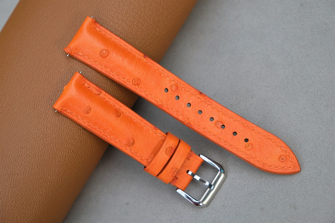 Ostrich Leather Watch Strap, Orange Watch Strap, Vintage Watch Strap