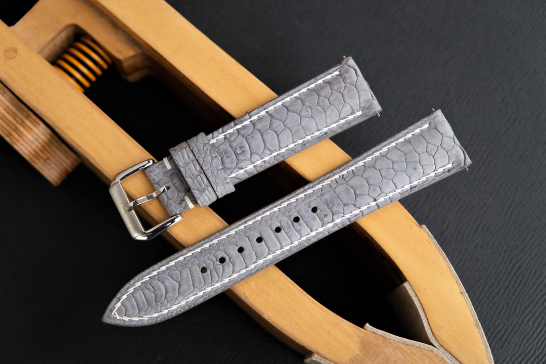 Exotic Leather Watch Strap, Gray Watch Strap, Vintage Watch Strap