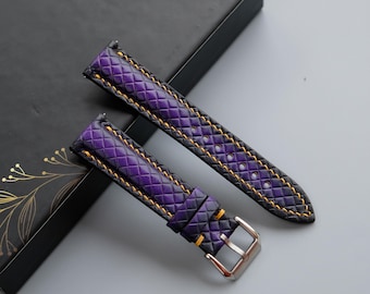 Purple Vegetable-Tanned Leather Watch Strap: Custom Handmade Band
