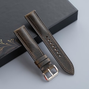 Badalassi Waxy Leather Watch Strap: Handmade Dark Gray Band