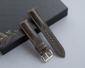 Badalassi Waxy Leather Watch Strap: Handmade Dark Gray Band