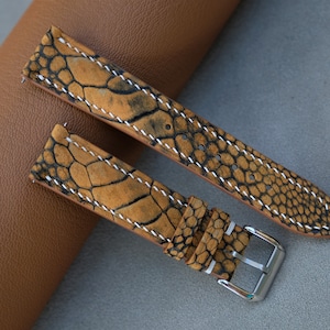 Yellow Ostrich Nubuck Watch Strap, Handmade Custom Leather Band