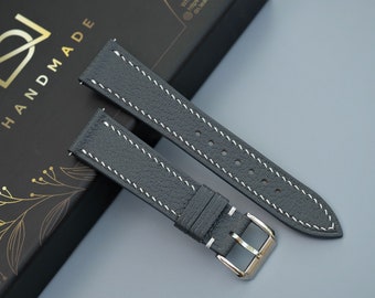 Alran Chevre Leather Watch Strap, Gray Watch Strap, Custom Watch Strap, 26mm 24mm 23mm 22mm 21mm 20mm 19mm 18mm 17mm 16mm 15mm 14mm 12mm