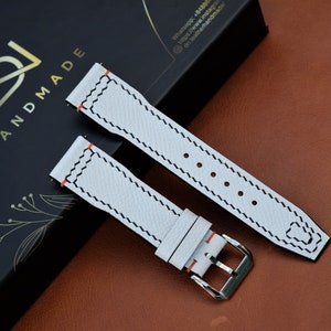 Handmade White Epsom Leather Watch Strap: Custom Vintage Style (22mm 21mm 20mm 19mm)