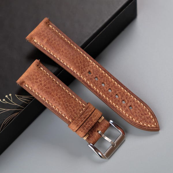 Handmade Cognac Leather Watch Strap: Custom Vintage Style