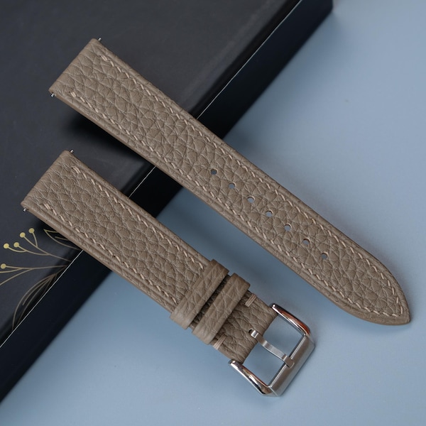 Etoupe Togo Calf Leather Watch Strap: Handmade Vintage Style