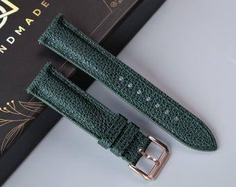 Green Embossed Leather Watch Strap: Custom Handmade Band