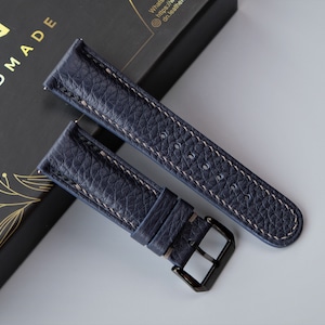 Mörkblått läderarmband: Anpassad vintagestil, handgjort