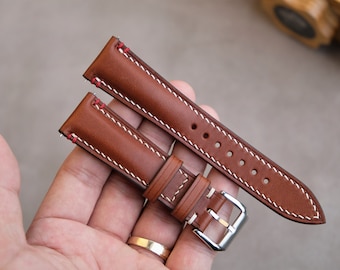 Pulseira de relógio de couro Buttero feita à mão: marrom estilo vintage (14 mm-26 mm)