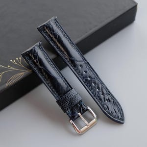 Dark Blue Ostrich Leather Watch Strap - Custom Sizes From 26mm to 10mm