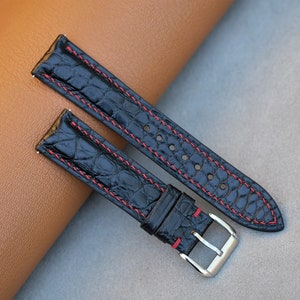 Handmade Black Leather Watch Strap: Custom Sizes Available