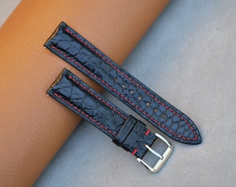 Handmade Black Leather Watch Strap: Custom Sizes Available