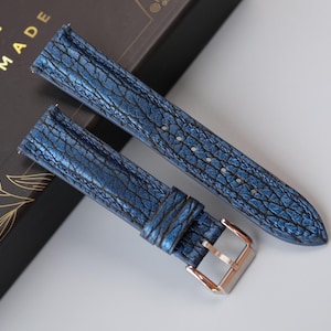 Blue Shark Skin Leather Watch Strap: Handmade Custom Band