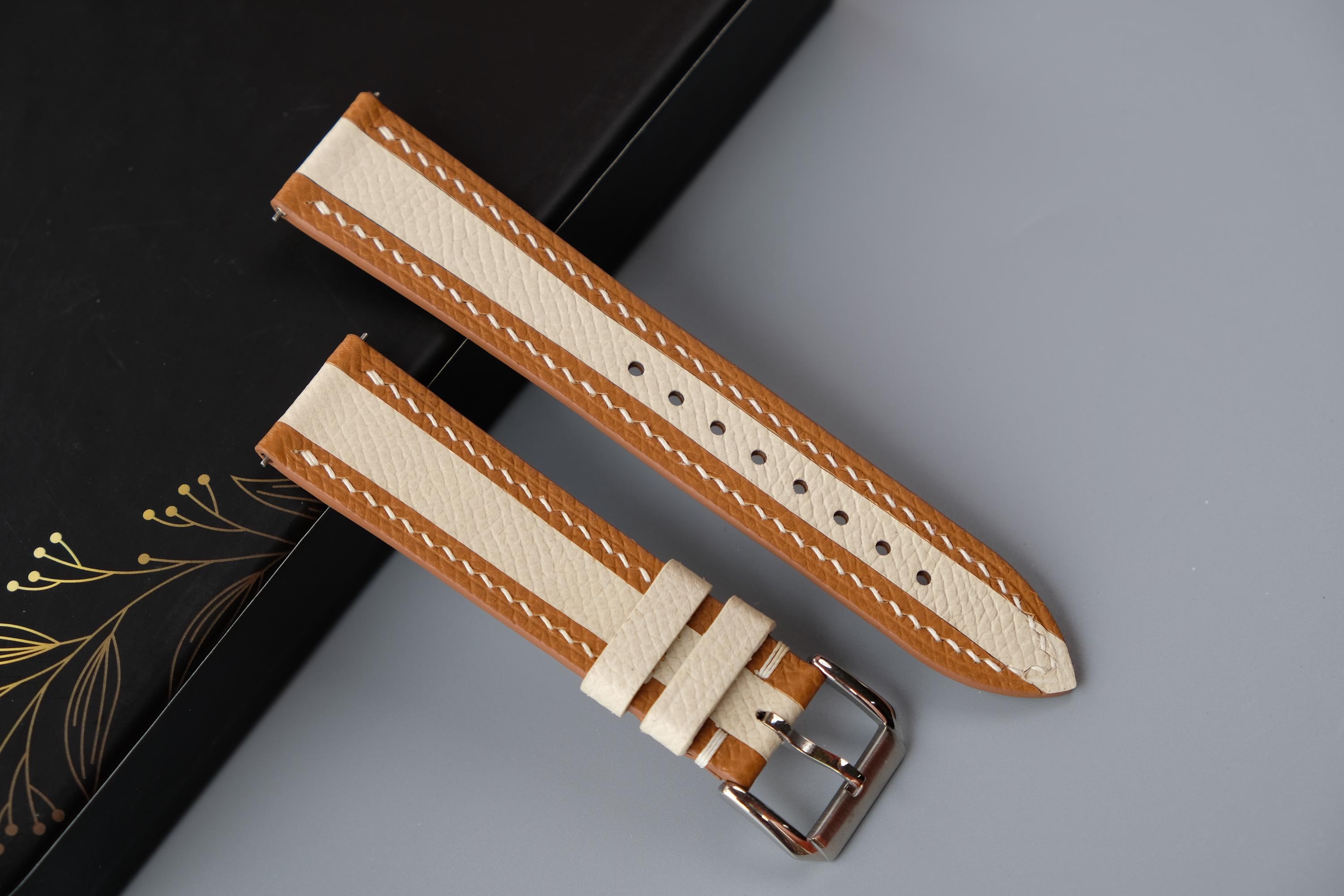Handmade Gold & Milky White Leather Watch Strap: Custom Sizes