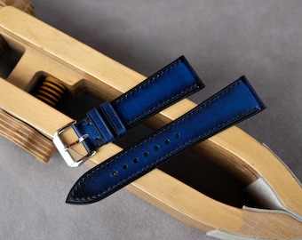 Vegetable-tanned leather watch strap, Royal blue watch band,  Vinatge watch straps, 14mm 16mm 17mm 18mm 19mm 20mm 21mm 22mm 23mm 24mm 26mm