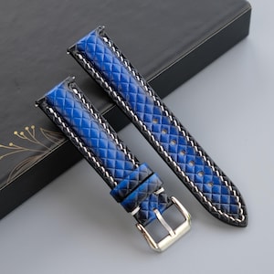 Patina Blue Vegetable-Tanned Leather Watch Strap - Custom Sizes From 26mm to 10mm