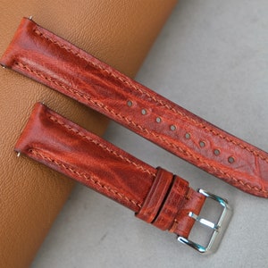 Red Brown Leather Watch Band: Handmade Vintage Style, Custom Size