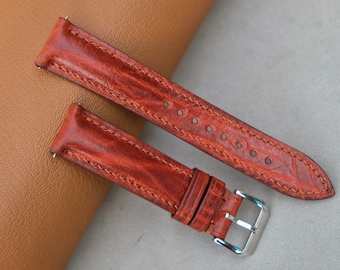 Uhrenarmband Rot Braun: Handarbeit im Vintage-Stil, Wunschmaß angefertigt