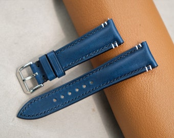 Handmade Buttero Leather Watch Strap: Navy Blue Custom Band