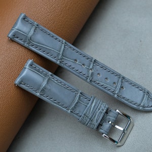 Gray Alligator Leather Watch Band, Custom Watch Band, Vintage Watch Band, Handmade Watch Band, 26mm 24mm 23mm 22mm 21mm 20mm 19mm 18mm 17mm