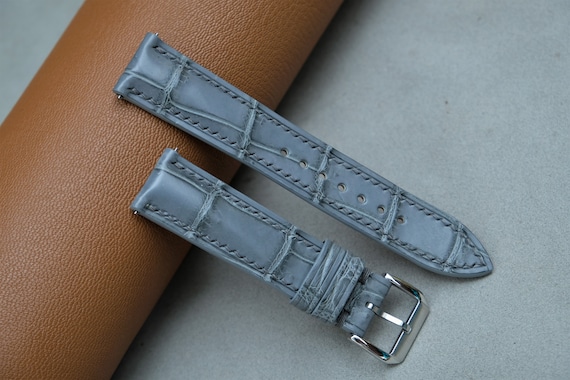 Gray Alligator Leather Watch Band, Custom Watch Band, Vintage Watch Band, Handmade Watch Band, 26mm 24mm 23mm 22mm 21mm 20mm 19mm 18mm 17mm