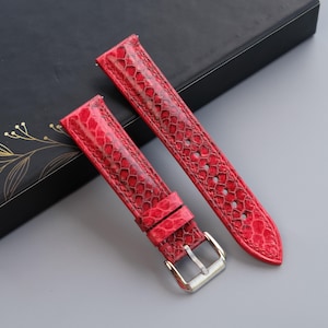 Cinturino per orologio in pelle di serpente rosso - Misure personalizzate da 26 mm a 12 mm