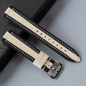 ブラックミックスミルキーホワイトエプソムレザーウォッチストラップ、カスタムウォッチストラップ、26 mm 25 mm 24 mm 23 mm 22 mm 21 mm 20 mm 19 mm 18 mm