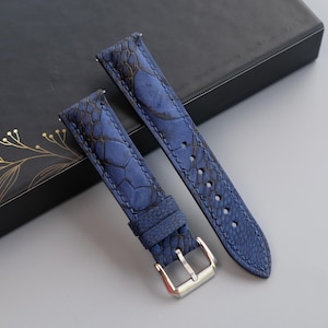 Navy Blue Ostrich Nubuck Leather Watch Strap - Custom Sizes From 26mm to 12mm