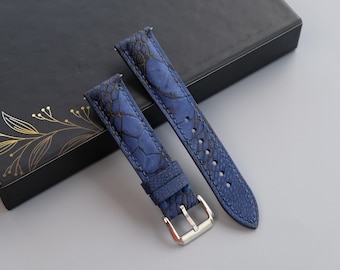 Navy Blue Ostrich Nubuck Leather Watch Strap - Custom Sizes From 26mm to 12mm