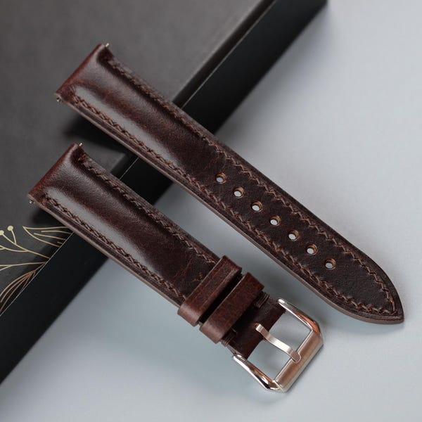 Chocolate Calf Leather Watch Strap: Handmade Custom Band