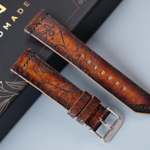 Handmade Veg-Tan Leather Watch Strap: Custom Patina, Sizes 12mm-26mm