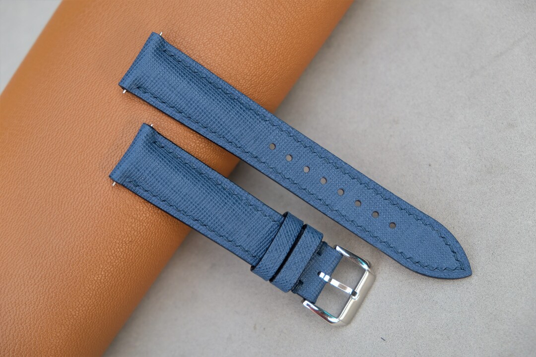Uhrenarmband Saffiano Leder, Uhrenarmband Blau