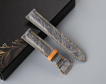 Gray Ostrich Leather Watch Strap: Custom Handmade Band