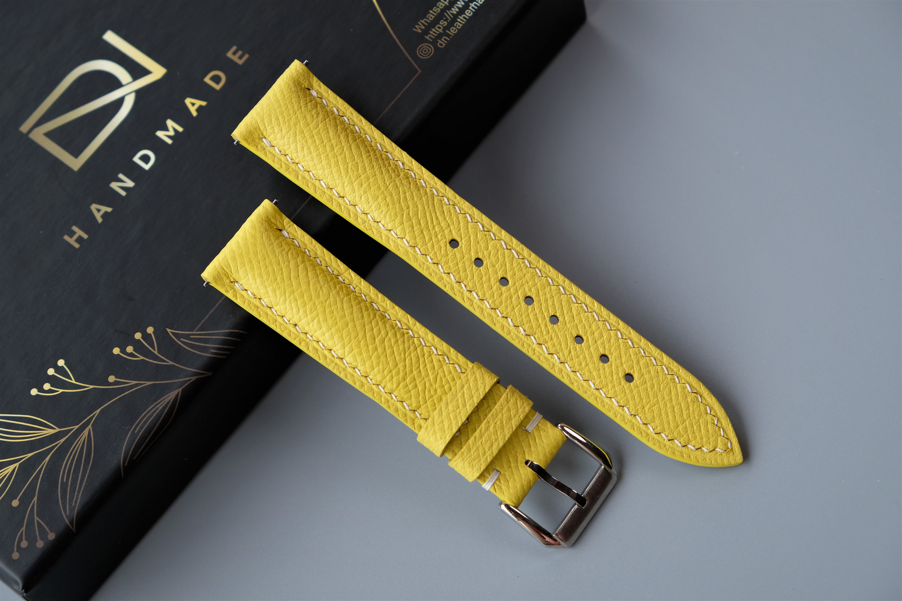 Yellow Epsom Leather Watch Strap, Handmade Custom Vintage Band