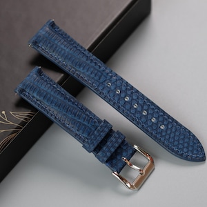 Navy Blue Nubuck Lizard Leather Watch Strap, Custom Watch Strap 26mm 24mm 23mm 22mm 21mm 20mm 19mm 18mm 17mm 16mm 14mm 12mm