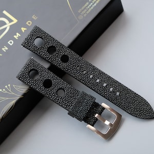 Black Stingray Watch Strap, Custom Watch Strap, Handmade Watch Strap, Vintage Watch Strap, 26mm 25mm 24mm 23mm 22mm 21mm 20mm 19mm 18mm 17mm