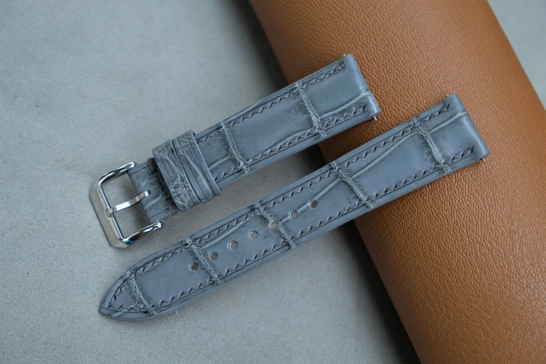 Gray Alligator Leather Watch Band, Custom Watch Band, Vintage Watch Band, Handmade Watch Band, 26mm 24mm 23mm 22mm 21mm 20mm 19mm 18mm 17mm image 2