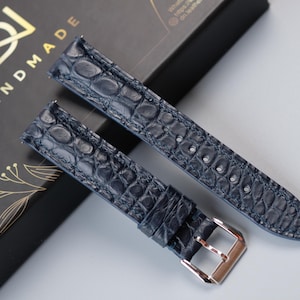 Dunkelblau Alligator Lederarmband