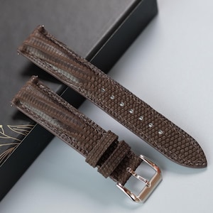 Chocolate Nubuck Lizard Leather Watch Strap , Custom Watch Strap,  26mm 24mm 23mm 22mm 21mm 20mm 19mm 18mm 17mm 16mm 14mm 12mm