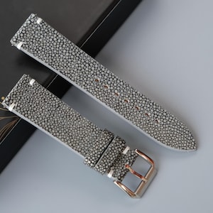 Gray Stingray Leather Watch Strap, Custom Watch Strap, 26mm 25mm 24mm 23mm 22mm 21mm 20mm 19mm 18mm 17mm 16mm 15mm 14mm 13mm 12mm 10mm