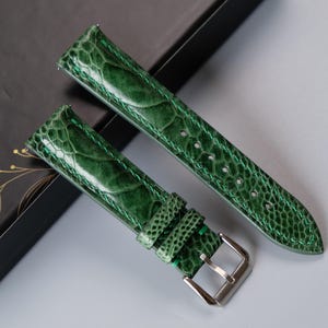 Green Ostrich Leather Watch Strap: Handmade Custom Band