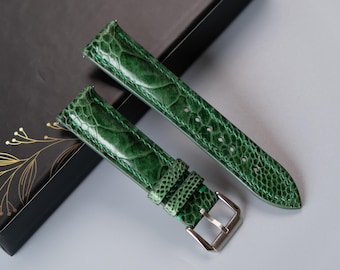 Green Ostrich Leather Watch Strap: Handmade Custom Band