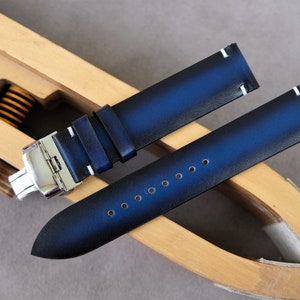 Vegetable-tanned leather watch strap, Royal blue watch band, 14mm 16mm 17mm 18mm 19mm 20mm 21mm 22mm 23mm 24mm 26mm