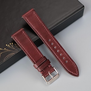 Handmade Burgundy Italian Leather Watch Strap - Custom Sizes From 26mm to 10mm