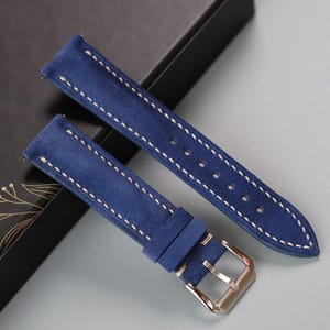 Blue Suede Leather Watch Strap, Custom Watch Strap 26mm 24mm 23mm 22mm 21mm 20mm 19mm 18mm 17mm 16mm 15mm 14mm 13mm 12mm