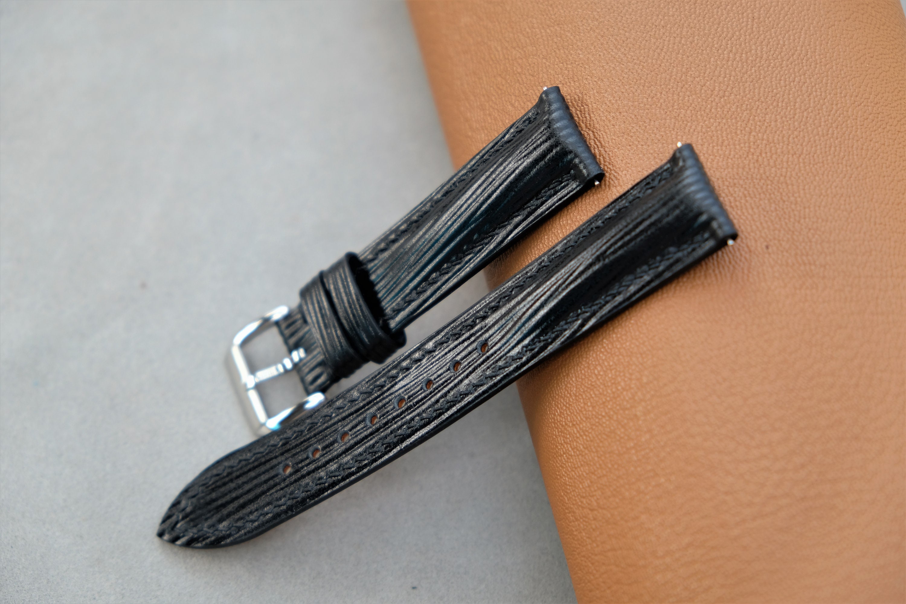 Black Epi leather watch band, Custom leather watch strap SW069