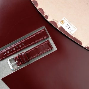 Shinki Hikaku Shell Cordovan Watch Strap, Burgundy Watch Strap, Handmade Watch Strap, 26mm 24mm 23mm 22mm 21mm 20mm 19mm 18mm 17mm 16mm 14mm
